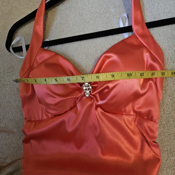 Orange Evening Formal Dress Asymmetrical Hem - Picture 5 of 7